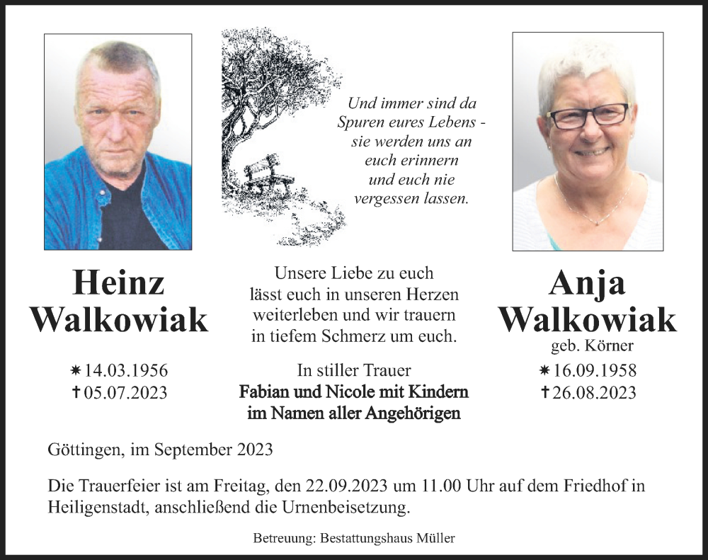  Traueranzeige für Heinz Walkowiak vom 16.09.2023 aus Göttinger Tageblatt