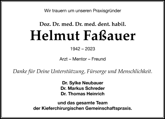 Traueranzeige von Helmut Faßauer von Leipziger Volkszeitung