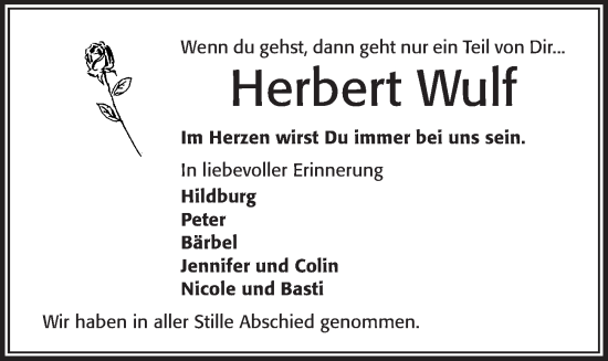 Traueranzeige von Herbert Wulf von Kieler Nachrichten