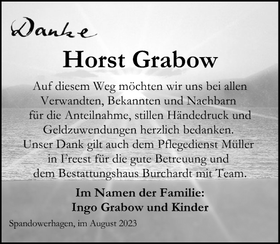 Traueranzeige von Horst Grabow von Ostsee-Zeitung GmbH