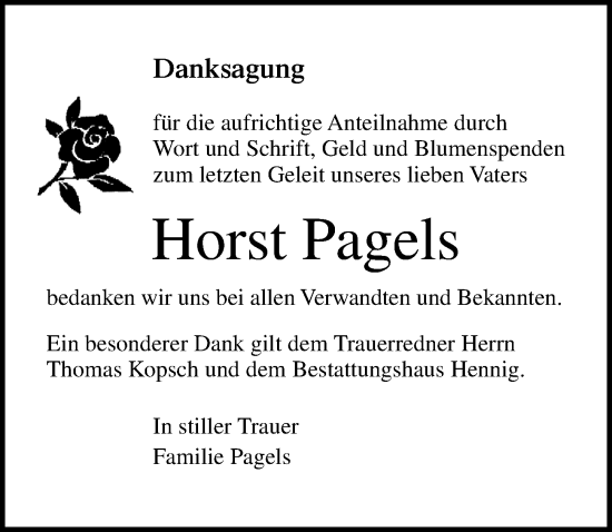 Traueranzeige von Horst Pagels von Ostsee-Zeitung GmbH