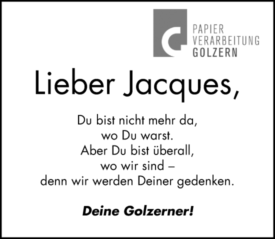 Traueranzeige von Jacques  von Leipziger Volkszeitung