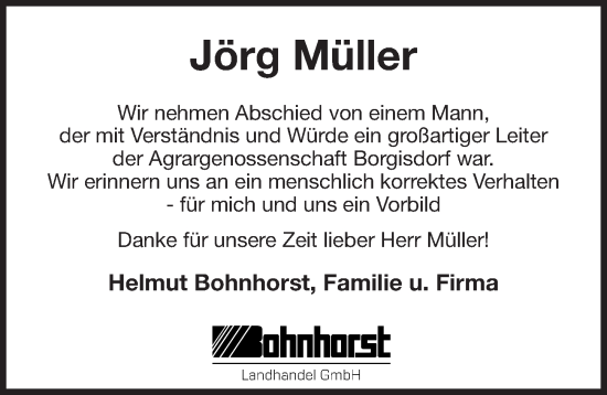Traueranzeige von Jörg Müller von Märkischen Allgemeine Zeitung