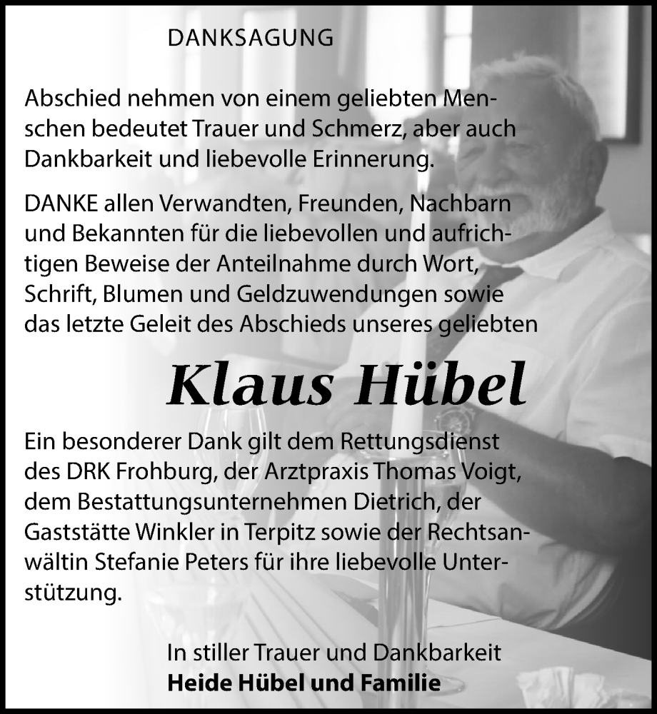  Traueranzeige für Klaus Hübel vom 02.09.2023 aus Leipziger Volkszeitung