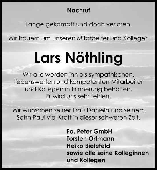 Traueranzeige von Lars Nöthling von Peiner Allgemeine Zeitung