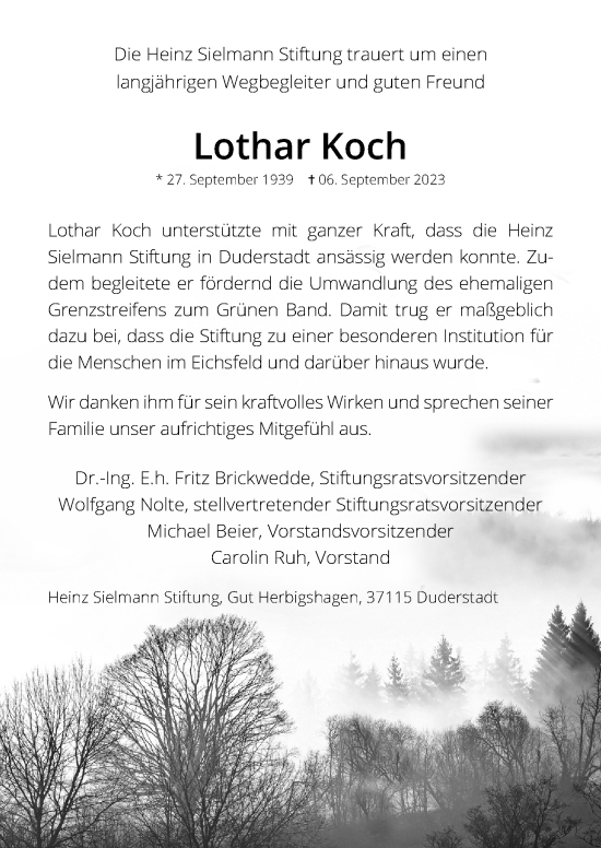 Traueranzeige von Lothar Koch von Göttinger Tageblatt