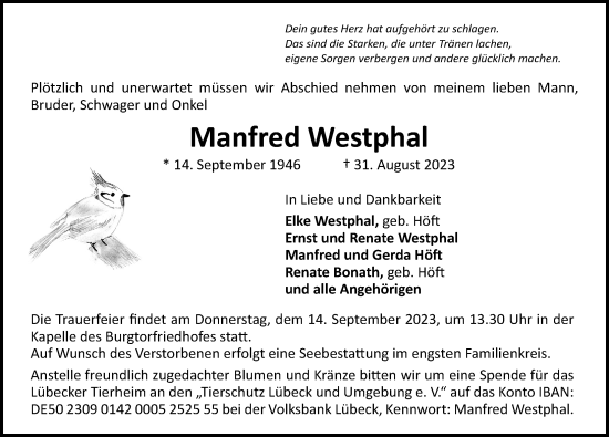 Traueranzeige von Manfred Westphal von Lübecker Nachrichten