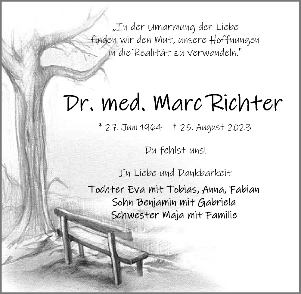  Traueranzeige für Marc Richter vom 02.09.2023 aus Märkischen Allgemeine Zeitung