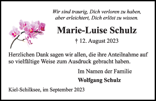 Traueranzeige von Marie-Luise Schulz von Kieler Nachrichten