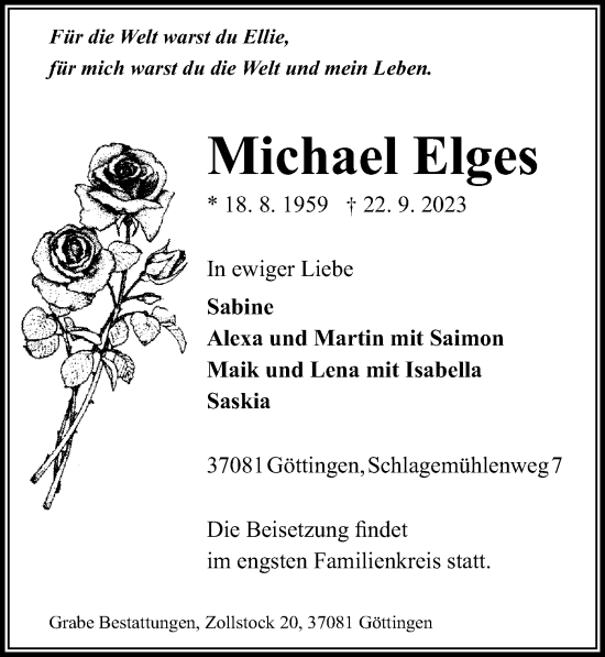Traueranzeige von Michael Elges von Göttinger Tageblatt