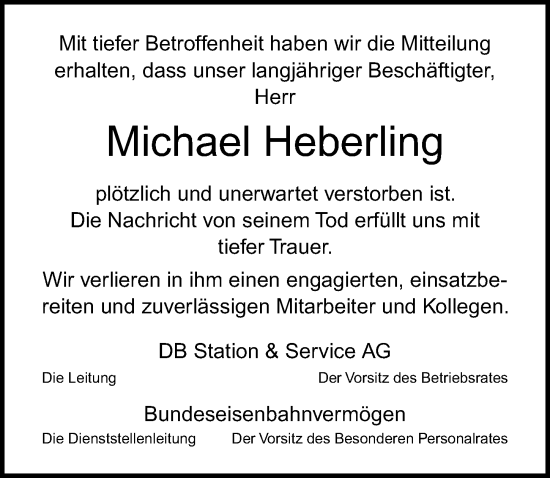 Traueranzeige von Michael Heberling von Lübecker Nachrichten