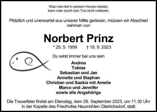 Traueranzeige von Norbert Prinz von Kieler Nachrichten