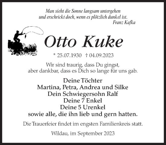 Traueranzeige von Otto Kuke von Märkischen Allgemeine Zeitung