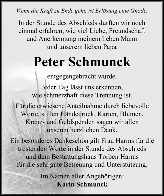 Traueranzeige von Peter Schmunck von Ostsee-Zeitung GmbH