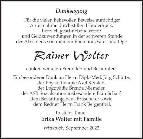 Traueranzeige von Rainer Wolter