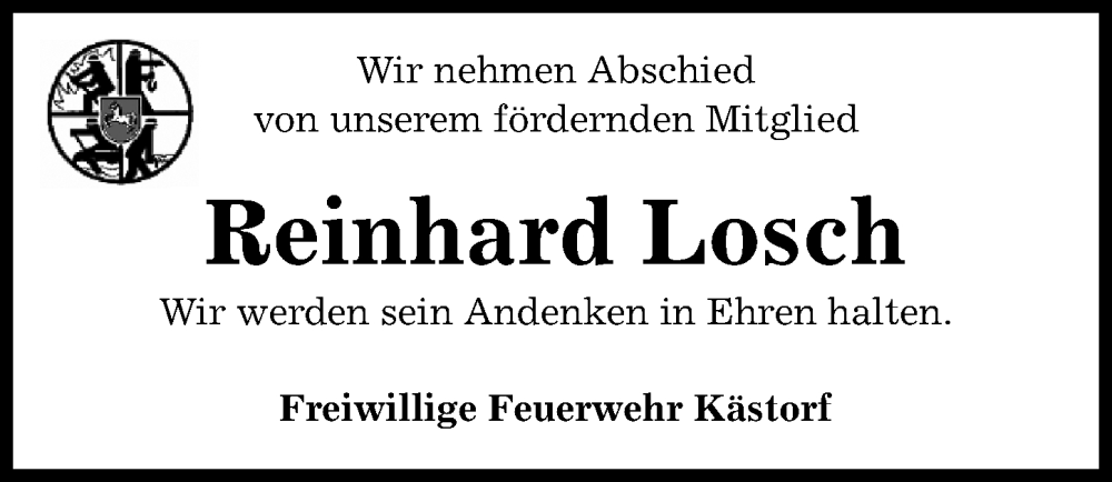  Traueranzeige für Reinhard Losch vom 16.09.2023 aus Aller Zeitung