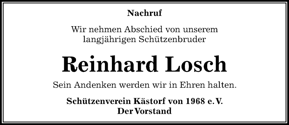  Traueranzeige für Reinhard Losch vom 23.09.2023 aus Aller Zeitung