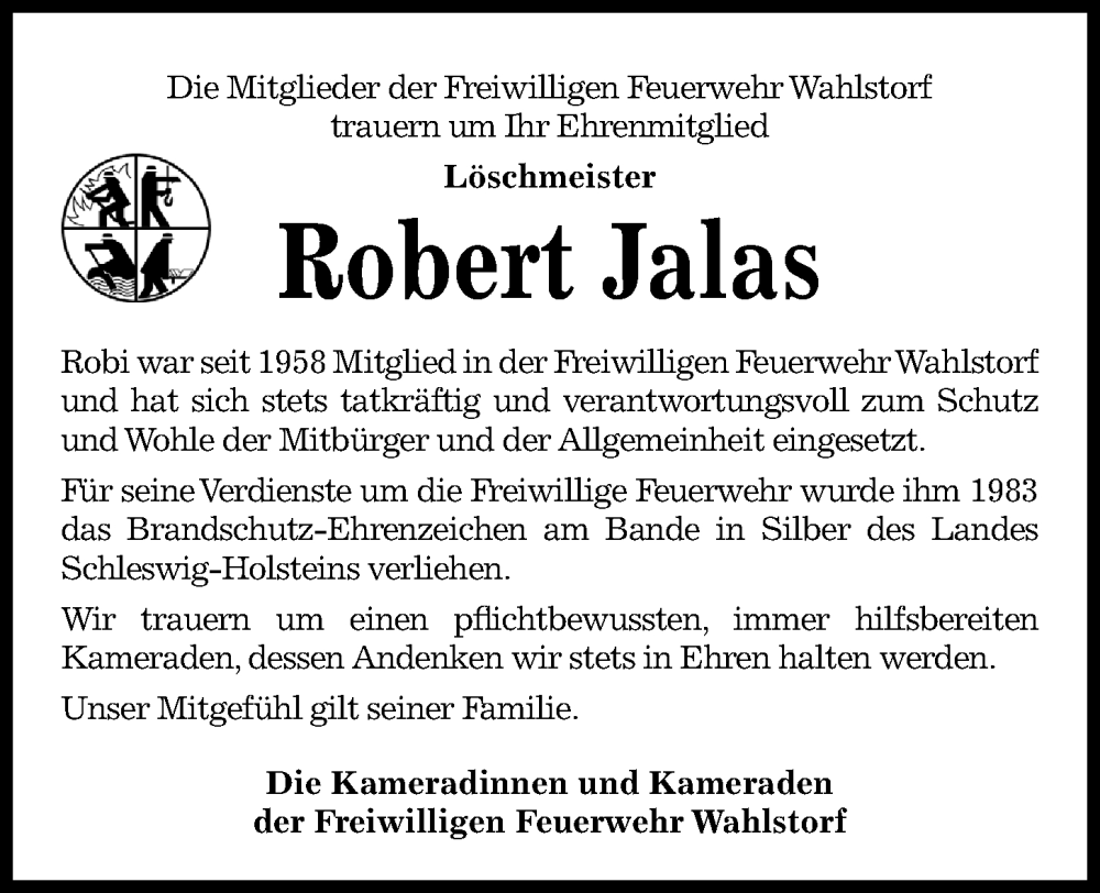  Traueranzeige für Robert Jalas vom 08.09.2023 aus Kieler Nachrichten