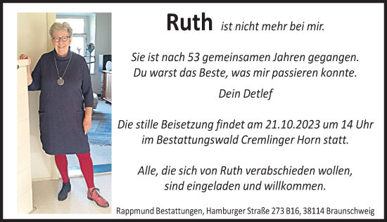 Traueranzeige von Ruth  von Aller Zeitung