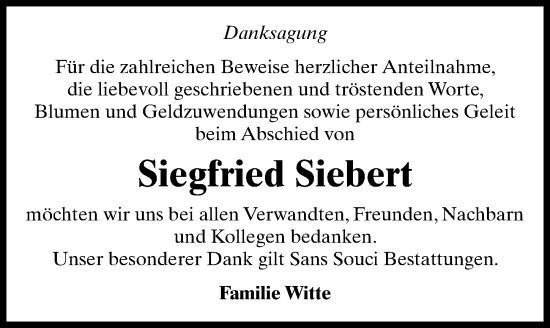 Traueranzeige von Siegfried Siebert von Märkischen Allgemeine Zeitung