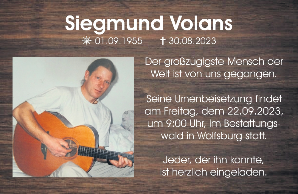  Traueranzeige für Siegmund Volans vom 16.09.2023 aus Aller Zeitung