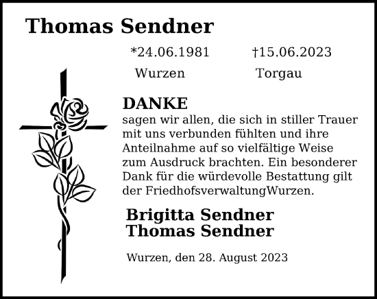Traueranzeige von Thomas Sendner von Leipziger Volkszeitung