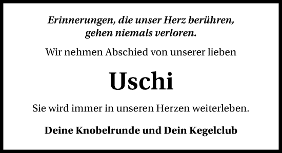 Traueranzeige von Uschi  von Peiner Allgemeine Zeitung