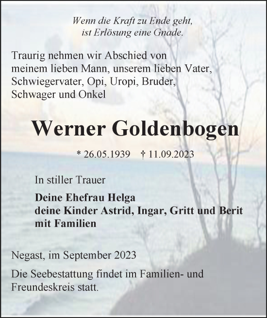 Traueranzeige von Werner Goldenbogen von Ostsee-Zeitung GmbH