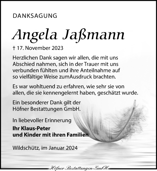 Traueranzeige von Angela Jaßmann von Torgauer Zeitung