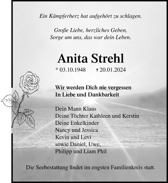 Traueranzeige von Anita Strehl von Ostsee-Zeitung GmbH