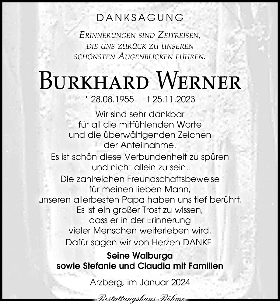  Traueranzeige für Burkhard Werner vom 13.01.2024 aus Torgauer Zeitung