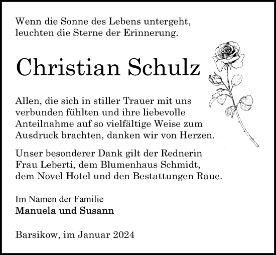 Traueranzeige von Christian Schulz