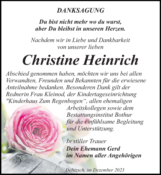 Traueranzeige von Christine Heinrich von Leipziger Volkszeitung