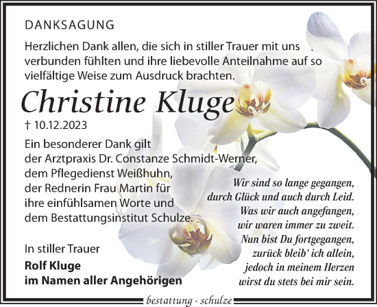 Traueranzeige von Christine Kluge von Leipziger Volkszeitung