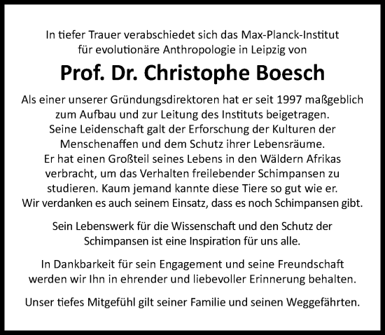 Traueranzeige von Christophe Boesch von Leipziger Volkszeitung