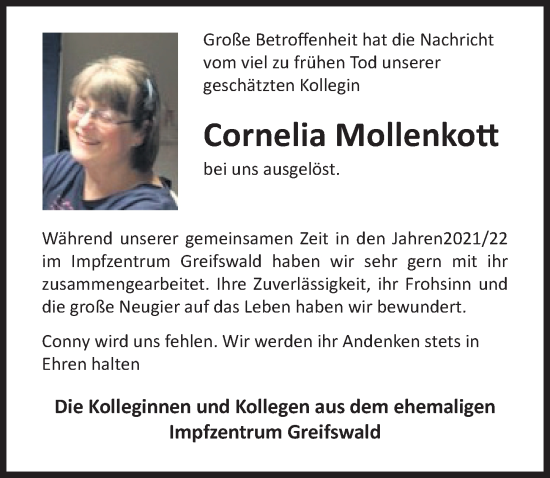 Traueranzeige von Cornelia Mollenkott von Ostsee-Zeitung GmbH