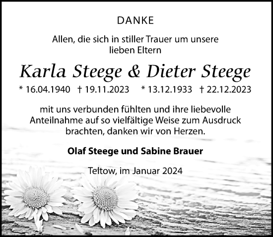 Traueranzeige von Dieter Steege von Märkischen Allgemeine Zeitung