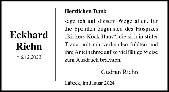Traueranzeige von Eckhard Riehn von Lübecker Nachrichten