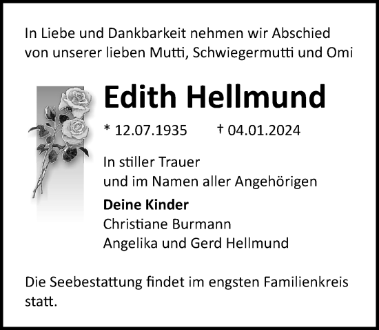 Traueranzeige von Edith Hellmund