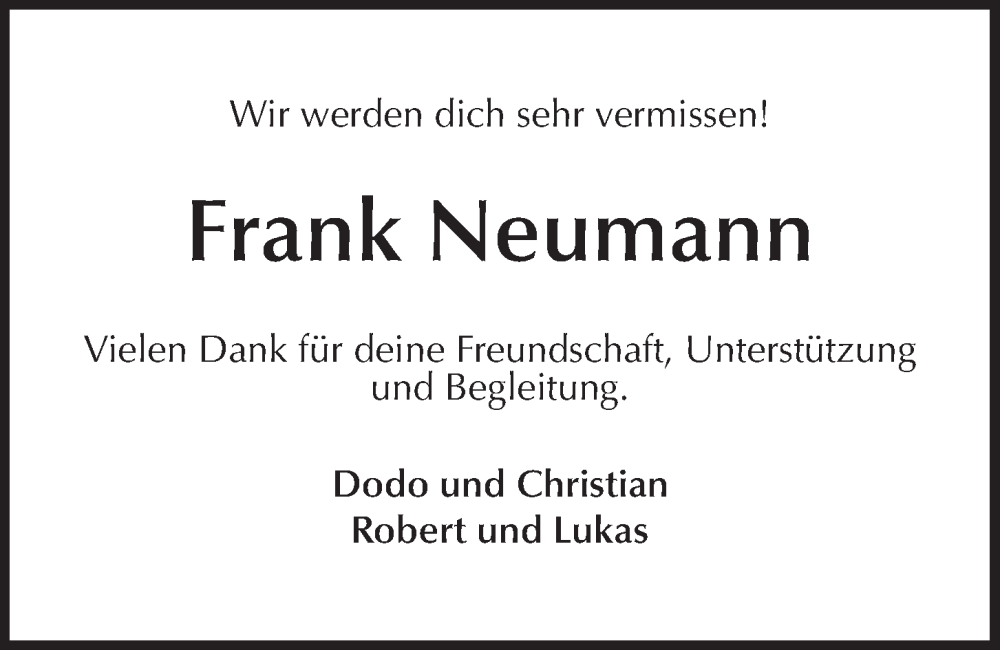  Traueranzeige für Frank Neumann vom 06.01.2024 aus Kieler Nachrichten