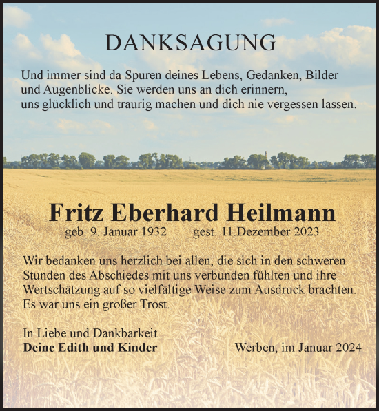 Traueranzeige von Fritz Eberhard Heilmann von Leipziger Volkszeitung