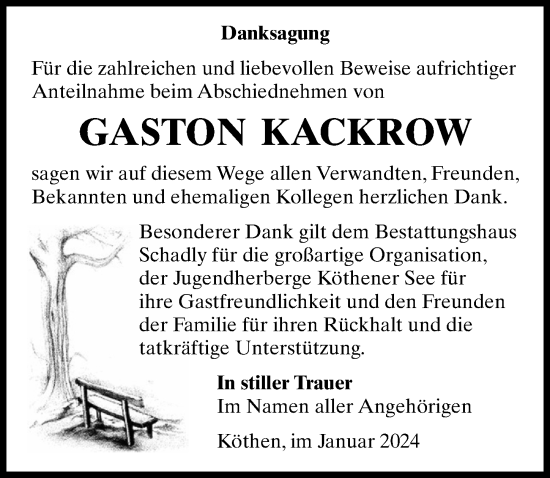 Traueranzeige von Gaston Kackrow von Märkischen Allgemeine Zeitung
