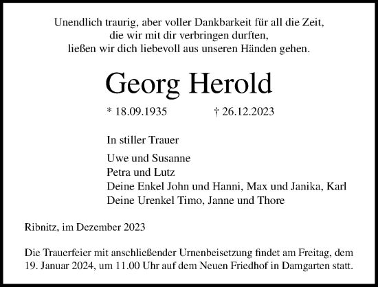 Traueranzeige von Georg Herold von Ostsee-Zeitung GmbH