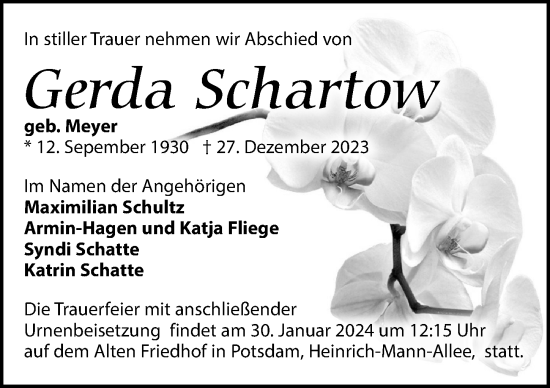 Traueranzeige von Gerda Schartow von Märkischen Allgemeine Zeitung