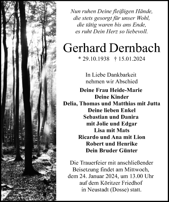 Traueranzeige von Gerhard Dernbach von Wochenspiegel