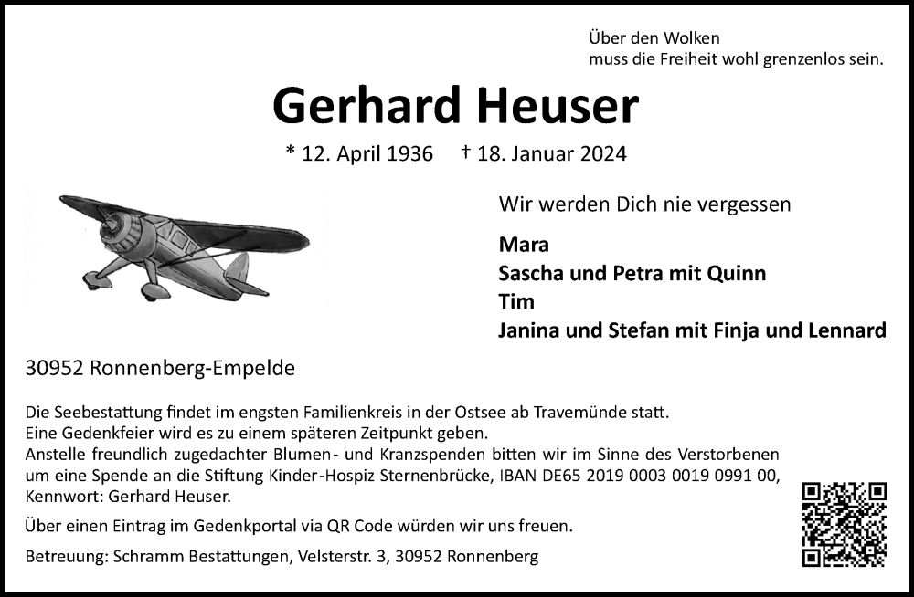 Traueranzeigen von Gerhard Heuser | trauer-anzeigen.de