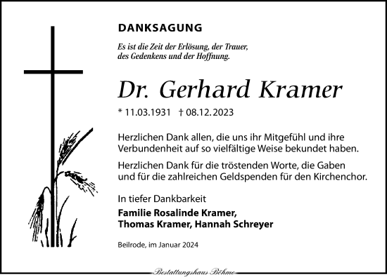 Traueranzeige von Gerhard Kramer von Torgauer Zeitung