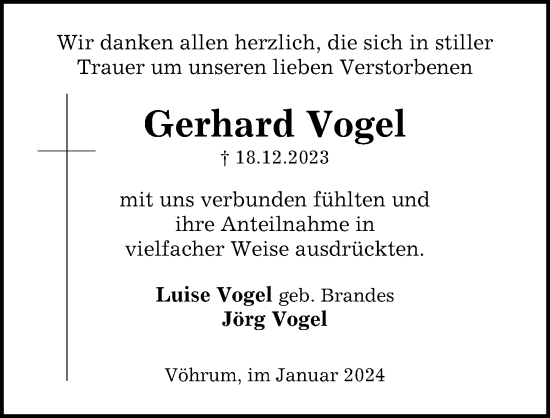Traueranzeige von Gerhard Vogel von Peiner Allgemeine Zeitung
