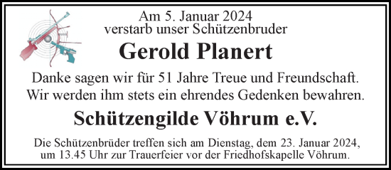 Traueranzeige von Gerold Planert von Peiner Allgemeine Zeitung