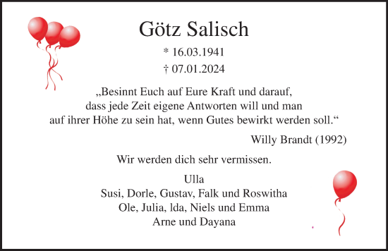 Traueranzeige von Götz Salisch von Lübecker Nachrichten